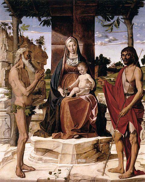 Bartolomeo Montagna Madonna and Child under a Pergola with St John the Baptist and St Onofrius Germany oil painting art